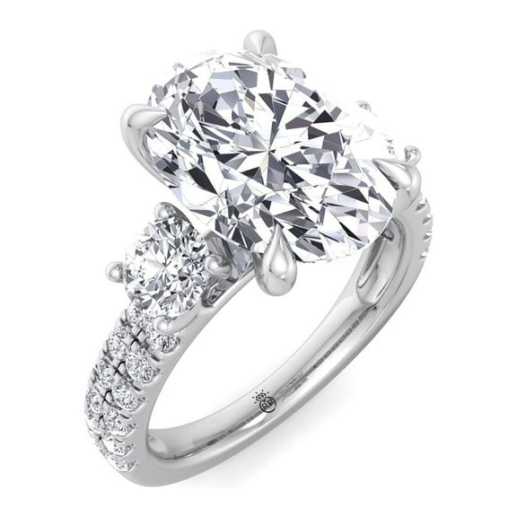 Farra - Double Row Accented Round & Oval Moissanite Lab - Diamond Engagement Ring