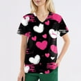 thumbnail image 3 of Garbnen Valentine Day Scrub Tops for Women Plus Size Heart Pattern V Neck Short Sleeve Stretch Uniforms Scrubs for Women with Pocket Medical Womens Tops Work Fall S-5XL, 3 of 4
