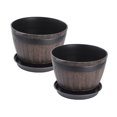 thumbnail image 1 of 2pcs/sold 7.6 Inches [pot + Tray] [outer Diameter 19cm] Planting Flower Pot, Bottom Leakage Hole Design, Resin Material, Simple Vertical Stripes, Anti-barrel Design, 1 of 8