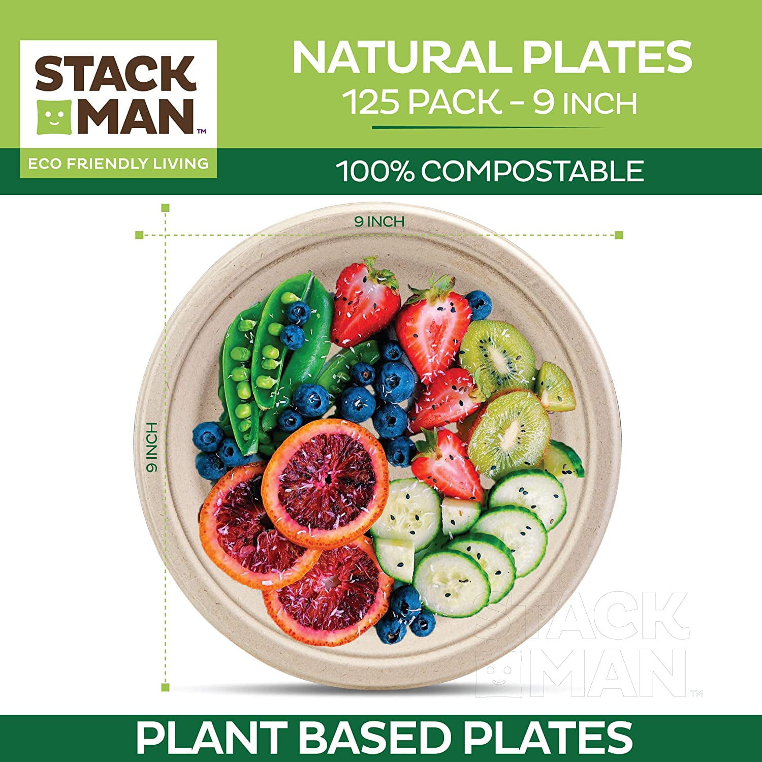 Comfy Package 100% Compostable 9 Inch Heavy-Duty Plates [125