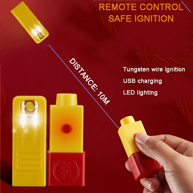 Meitianfacai Briquet à Télécommande Rechargeable par USB - Briquet Électrique Coupe-Vent avec Verrou de Sécurité - Allumage Sans Flamme pour Bougies, Barbecues et Foyers (Jaune)