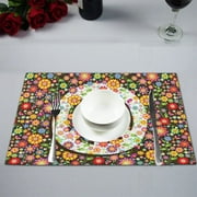 YUSDECOR Symbole de paix floral avec diverses fleurs Sets de table Tapis de table pour salle à manger Décoration de table de cuisine 30,5 x 45,7 cm, lot de 6