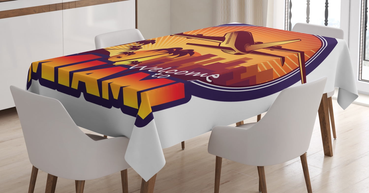 Florida Tablecloth, to Miami Airplane Palms and City at Sunset