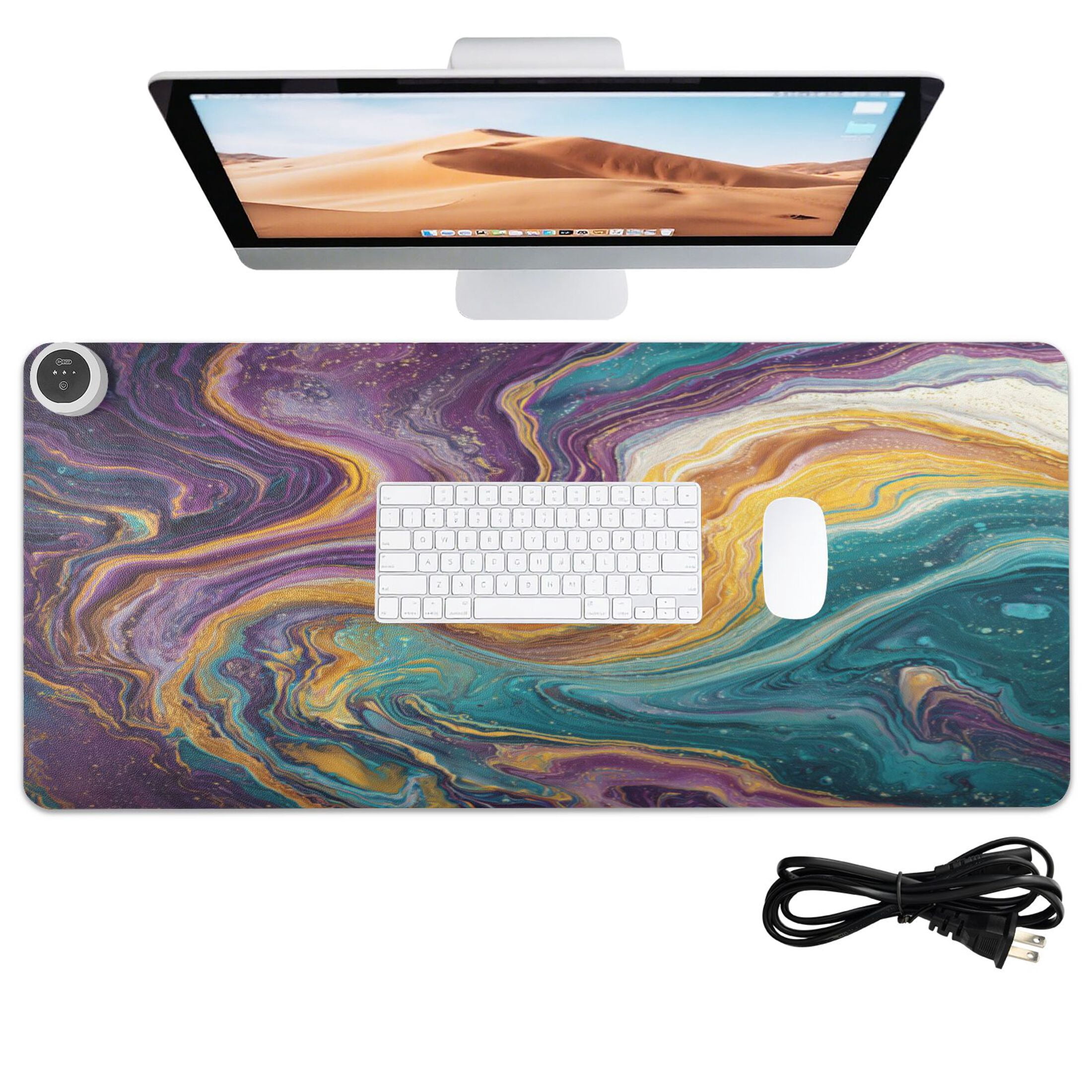 Large Heated Desk Mat Mouse Pad 31.5"x13"PU Leather Graphene Heating Desk Warmer with 3 Temperature Settings 110V US Plug Non-Slip Warm Pad for Home, Office, and Gaming Marble Veins in Various Colors