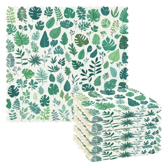 6 Pieces of Kitchen Towels 11x11Inch Kitchen Dish Cloths Kitchen Dish Towels Reuseable Cleaning Cloths Green Tropical Leaf