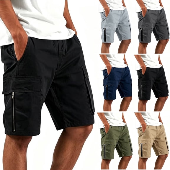 Thousandth Cargo Shorts for Men Summer Elastic Waist Drawstring Streetwear Shorts Zipper Pocket Casual Shorts Outdoor Hiking Shorts Fashionable Durable Shorts