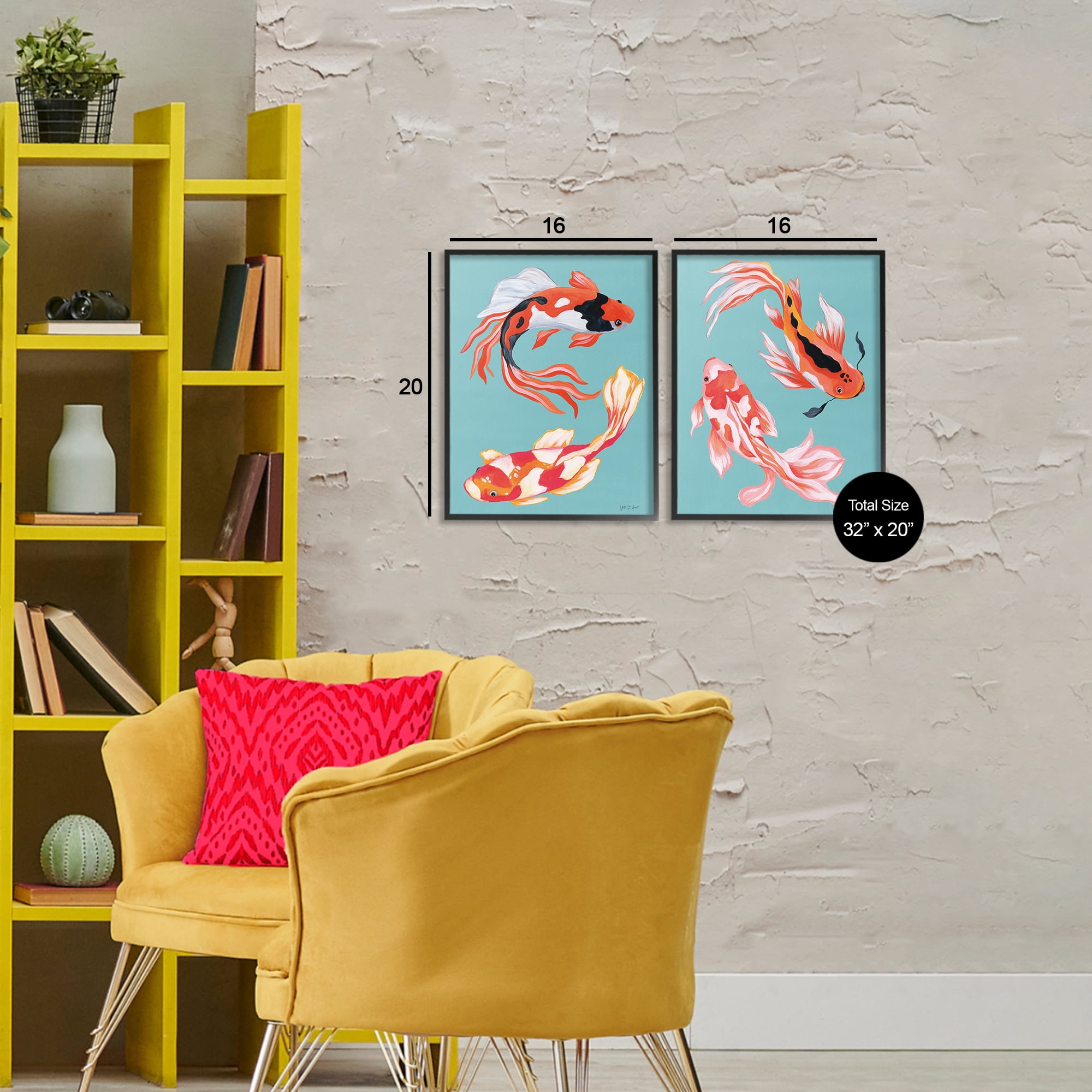 Stupell Industries Colorful Twin Koi 2 Piece Black Framed Giclee Art Set, design by Yvette St. Amant