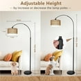 thumbnail image 5 of Arc Floor Lamp with Remote, Modern LED Floor Lamp with Dimmable Bulb, Boho Farmhouse Standing lamp with Fabric & Rattan Lampshades, Height Adjustable Black Tall Lamp for Living Room Bedroom, 5 of 9