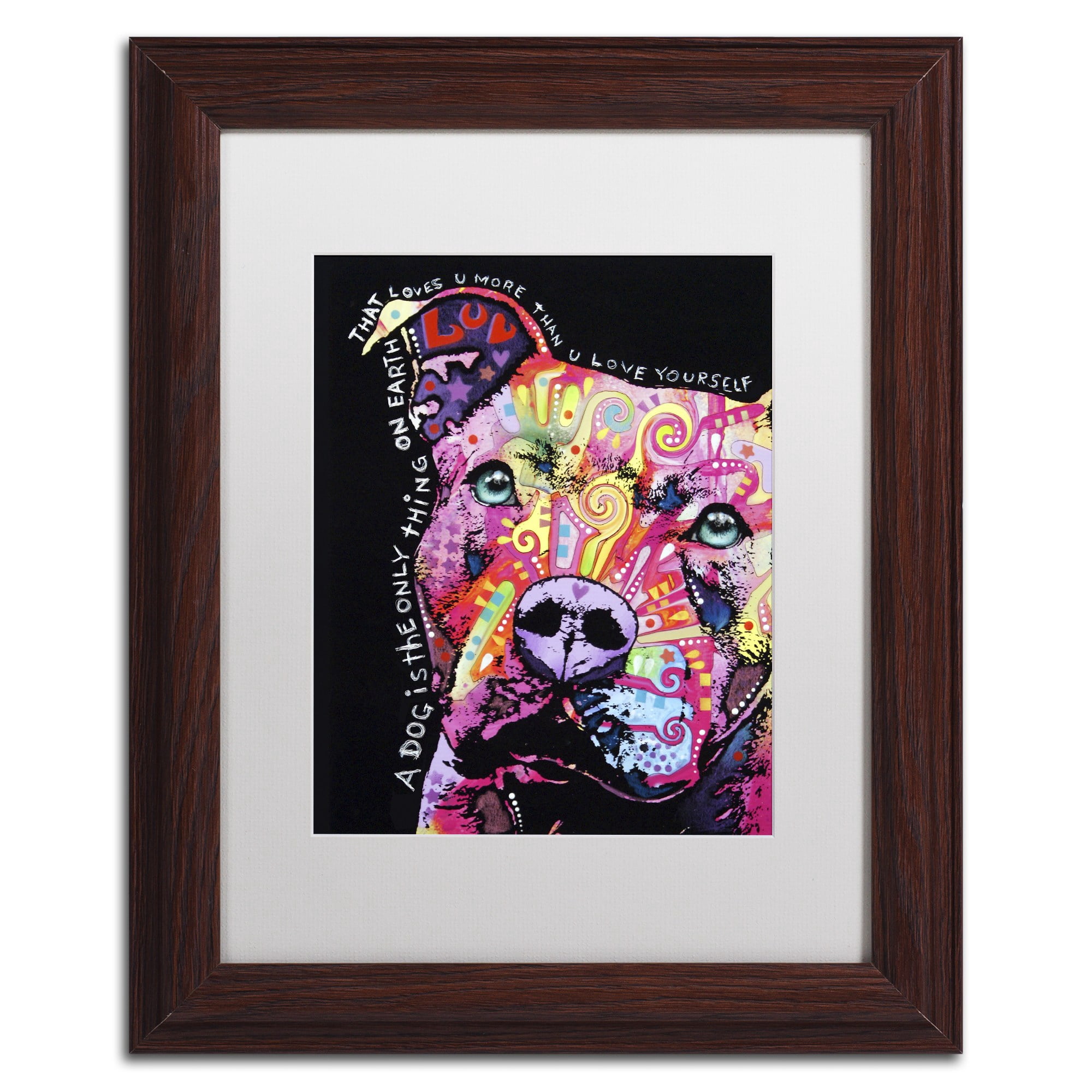 Trademark Fine Art "Thoughtful Pit Bull" Canvas Art by Dean Russo, White Matte, Wood Frame