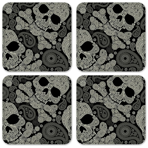 Vinyl Drink Coasters - Set of 4 - Paisley Skulls