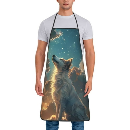 

Tideii Starry Sky Cloud Wolf for Tie-up Apron Unisex Waterproof and Stain-Resistant Bib Apron for Kitchen Garden Painting