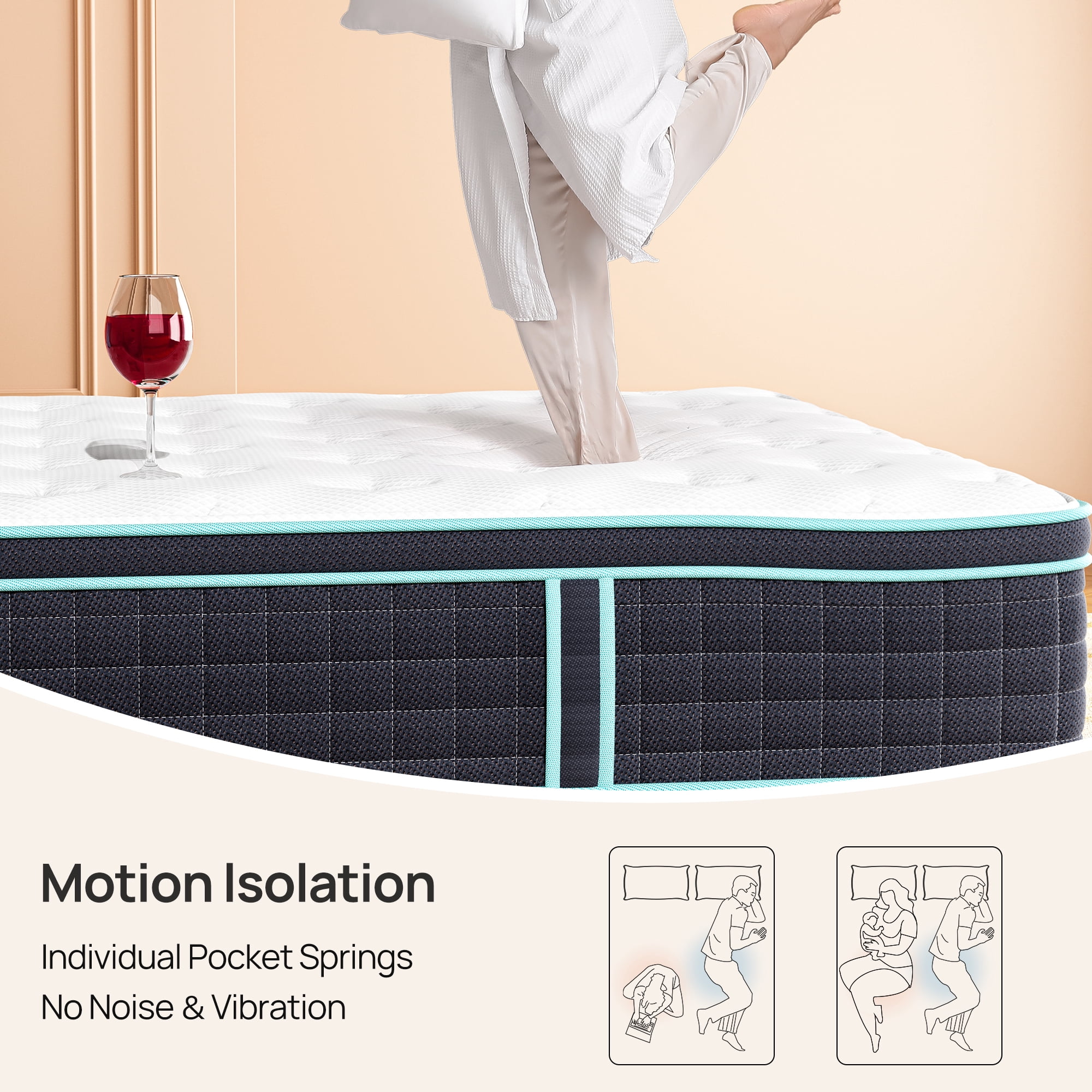 Queen Mattress in a Box,VIZIM 12 Inch Memory Foam Pocket Spring Hybrid Queen Size Mattresses for Motion Isolation & Back Pain Relief, Edge Support