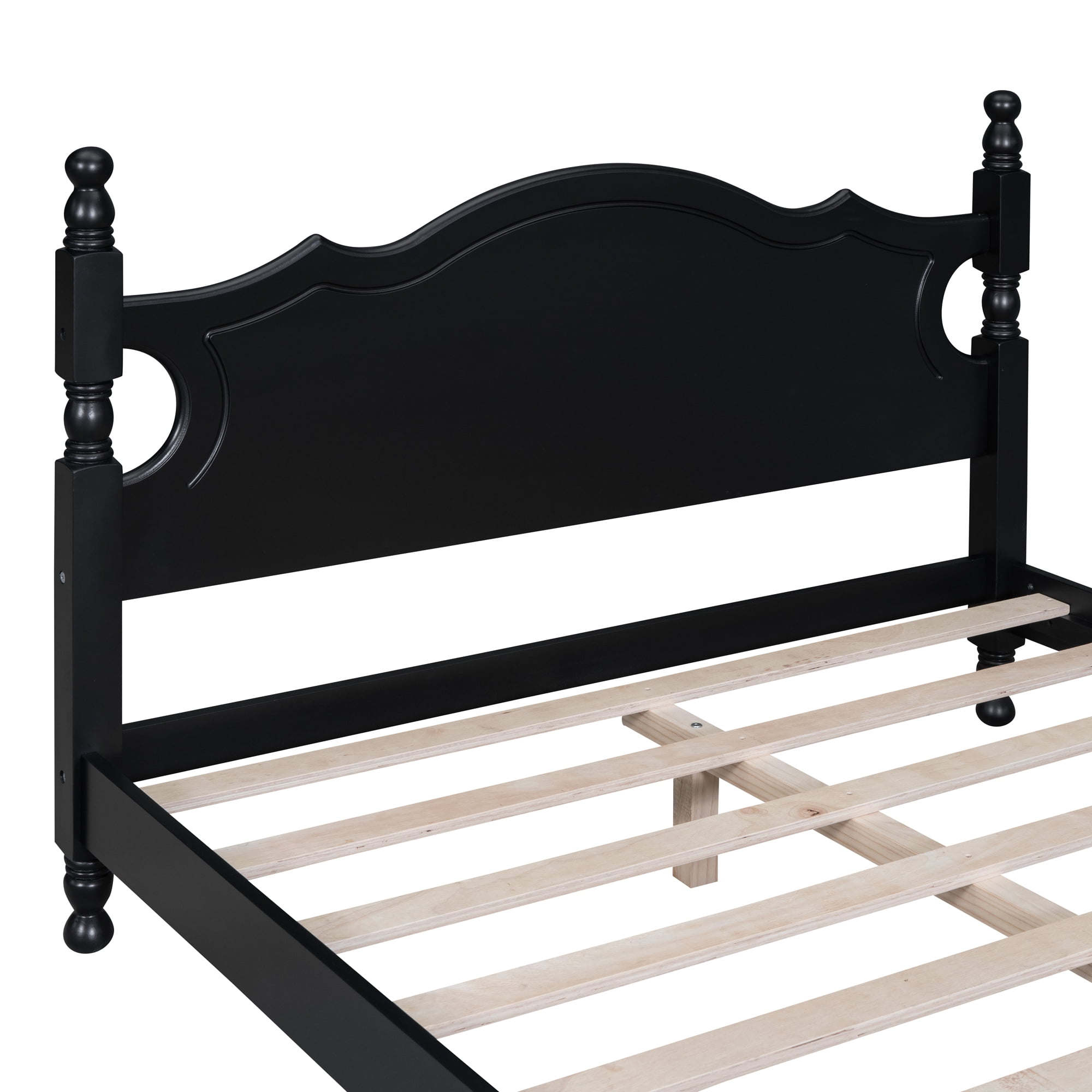 Euroco Wood Full Size Retro Style Platform Bed, Black