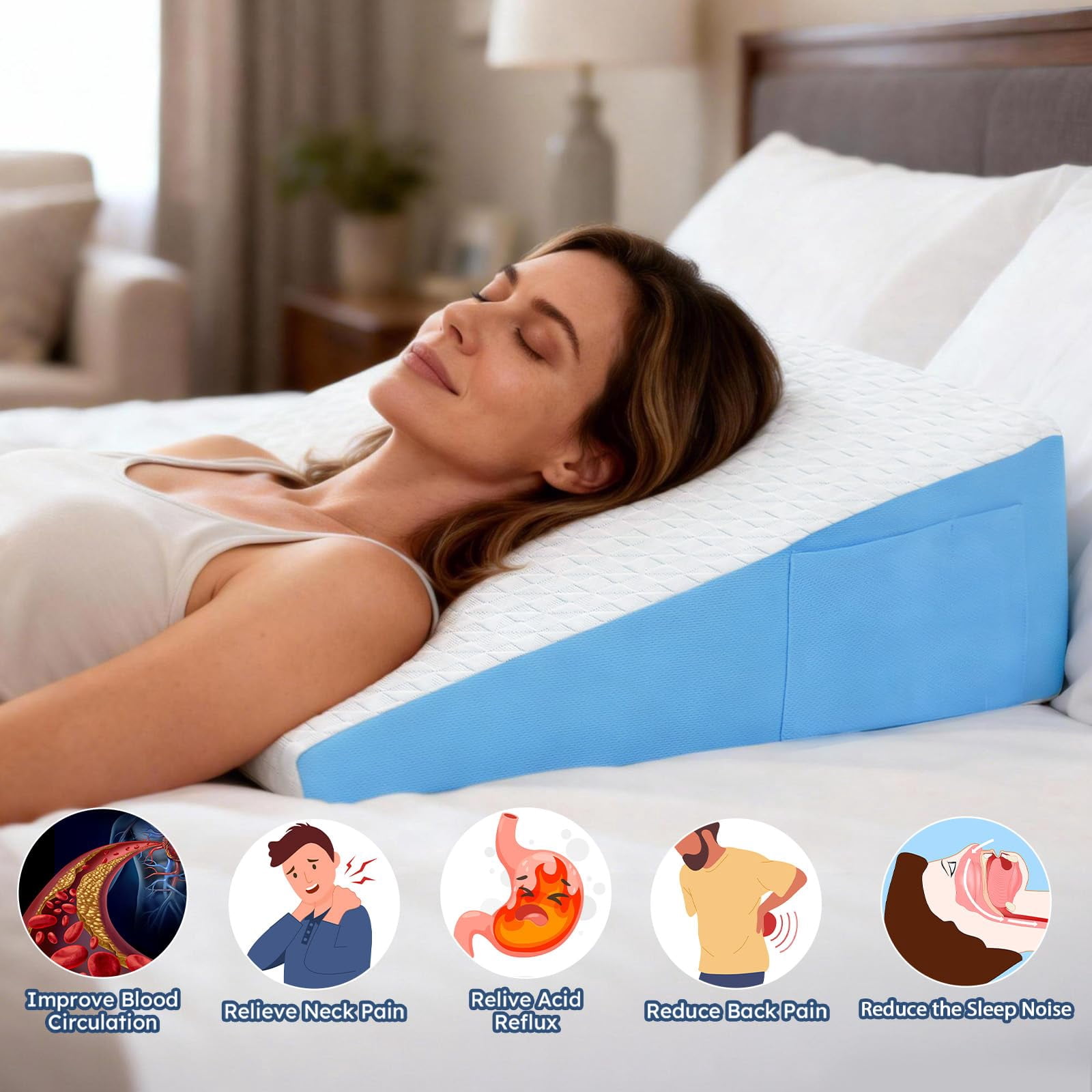 Wedge Pillow For Sleeping  7.5" Bed After Memory Foam Triangle Incline Support Leg Elevation