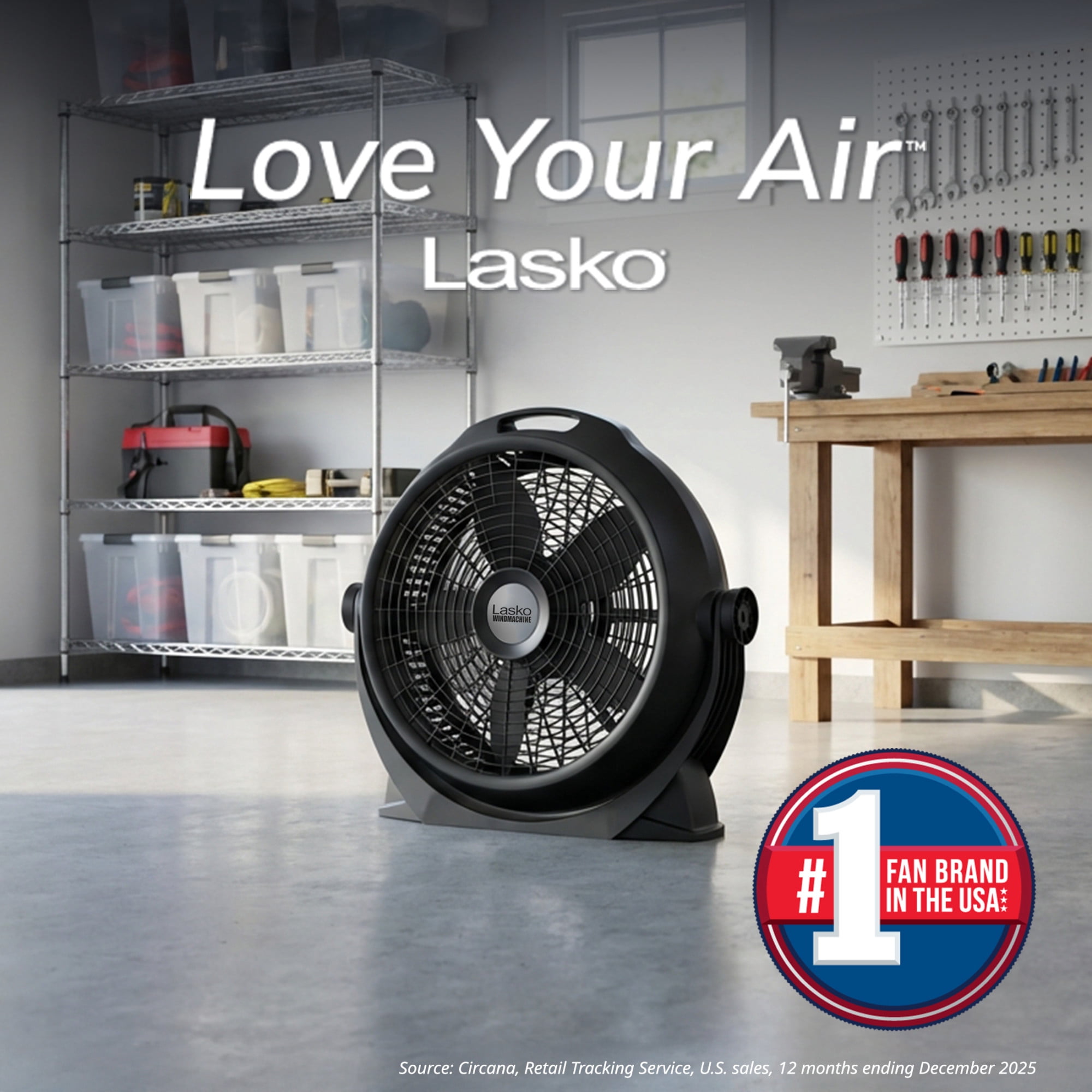 Lasko WindMachine 20" Large Floor Fan with Pivoting Head for Whole Room Cooling, Portable Indoor 3-Speed Air Circulator, Black, A20305