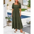 thumbnail image 4 of Women's Summer Dresses 2025 Puff Sleeve Square Neck High Waist Smocked A-Line Flowy Loose Fit Midi Dress, 4 of 17