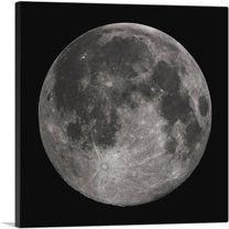 ARTCANVAS Full Moon at Night With Craters Stark Gray Canvas Art Print - Size: 36" x 36" (0.75" Deep)