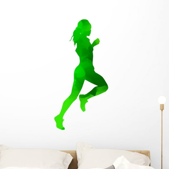 Abstract Green Running Girl Wall Mural Decal Sticker, Wallmonkeys Peel & Stick Vinyl Graphic (36 in H x 36 in W