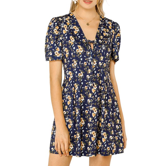 INSPIRE CHIC Robe d'Été Junior Col en V Manches Bouffantes Florale Courte Mini Robe