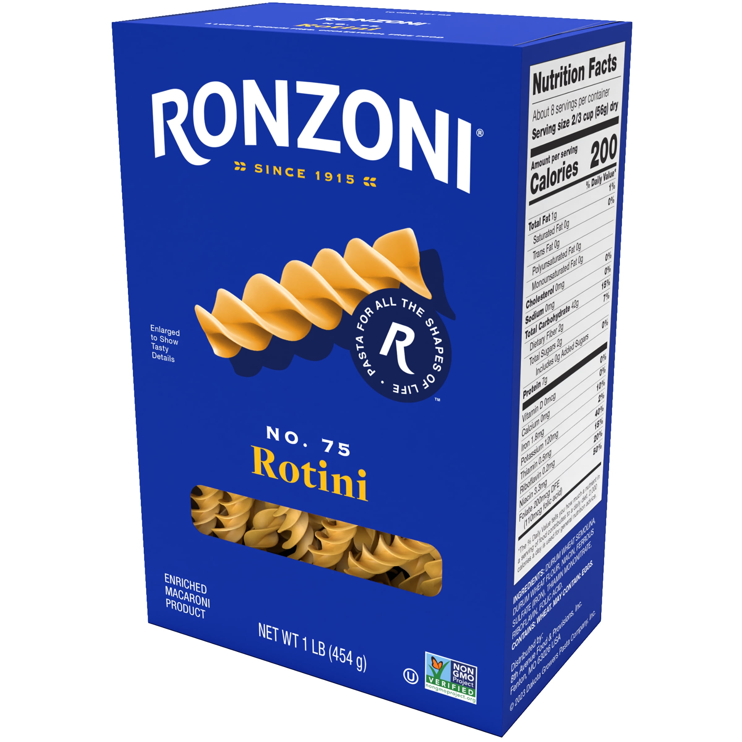 (2 pack) Ronzoni Rotini, 16 oz, Non-GMO Spiral Corkscrew Pasta, (Shelf Stable) Carton Box