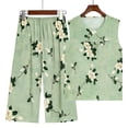 thumbnail image 3 of Chaleco sin mangas de seda de algodón de verano para mujeres de mediana edad y mayores, pantalones cortos, pijama, conjunto de dos piezas, conjunto de ropa de hogar de algodón artificial para madres, 3 of 5