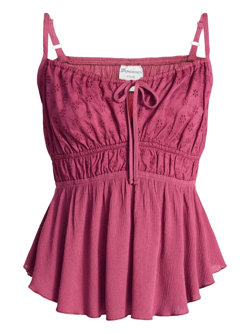 No Boundaries Eyelet Tie Front Cami, Women's XXS-XXL - Walmart.com