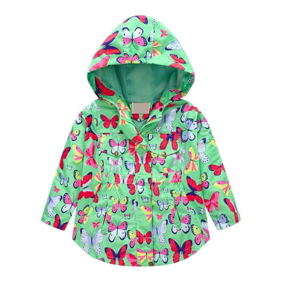 Rohuuque Toddler Girls Coat,Lightweight Kids Jacket Windbreaker Detachable Hooded Outwear Coat 5-6 Years Green