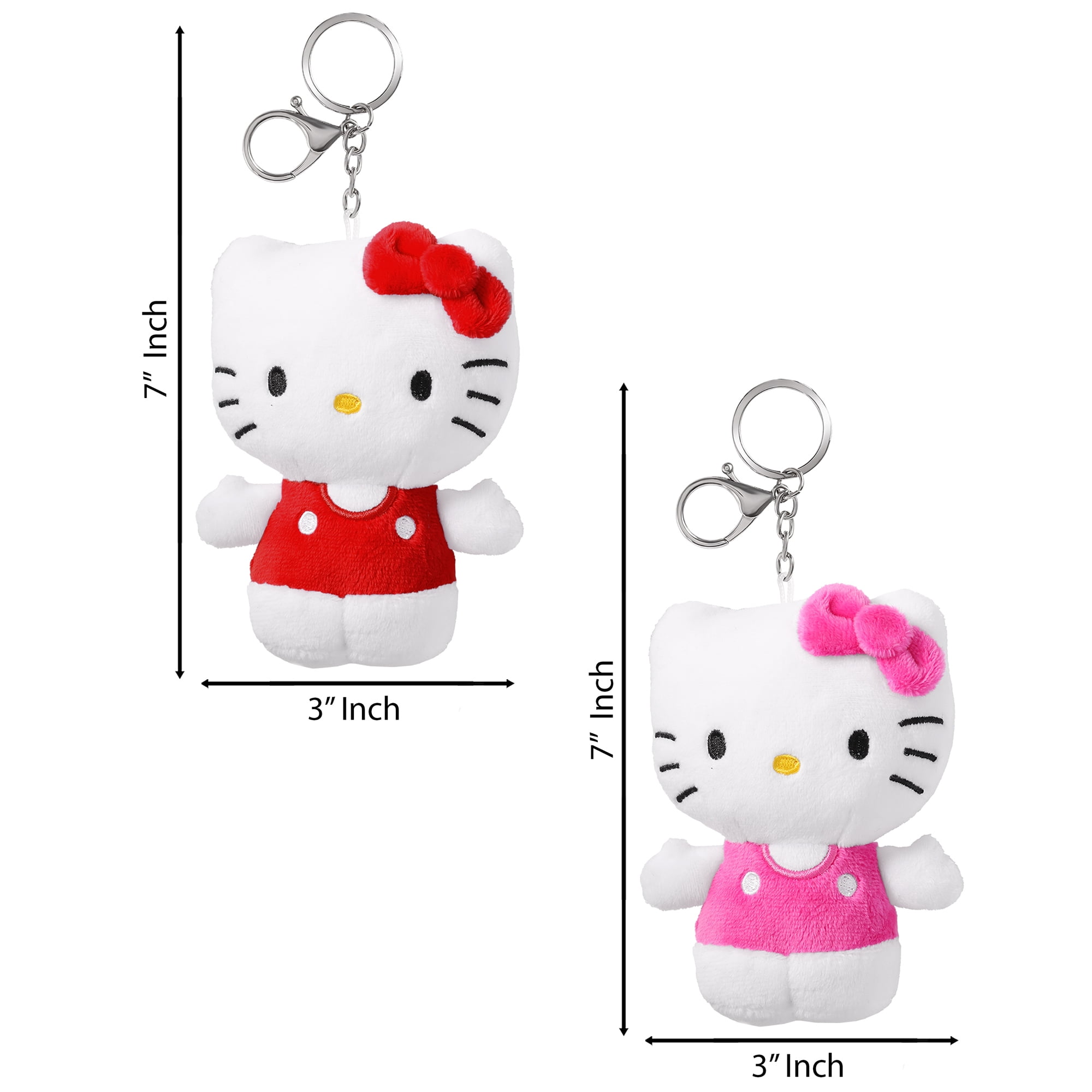 Hello Kitty Plush Keychain Set of 2, Sanrio Bag Charm, Red & Pink