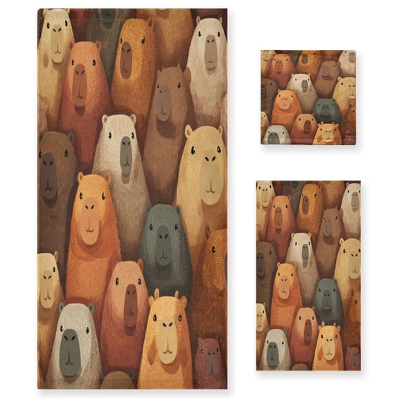 Three-Piece Towel Set Face Towel Towel Set Hand Towel Bath Towel Cotton Bath Towels Bath Towel Sets Hand Bath Towels Capibara Seamless