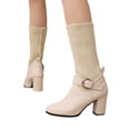 thumbnail image 3 of YLYL Women's Mid-Calf Boots Leather Knitted Heel Closed Pointed Buckle Block Non-Slip Business Party Boots, 3 of 8