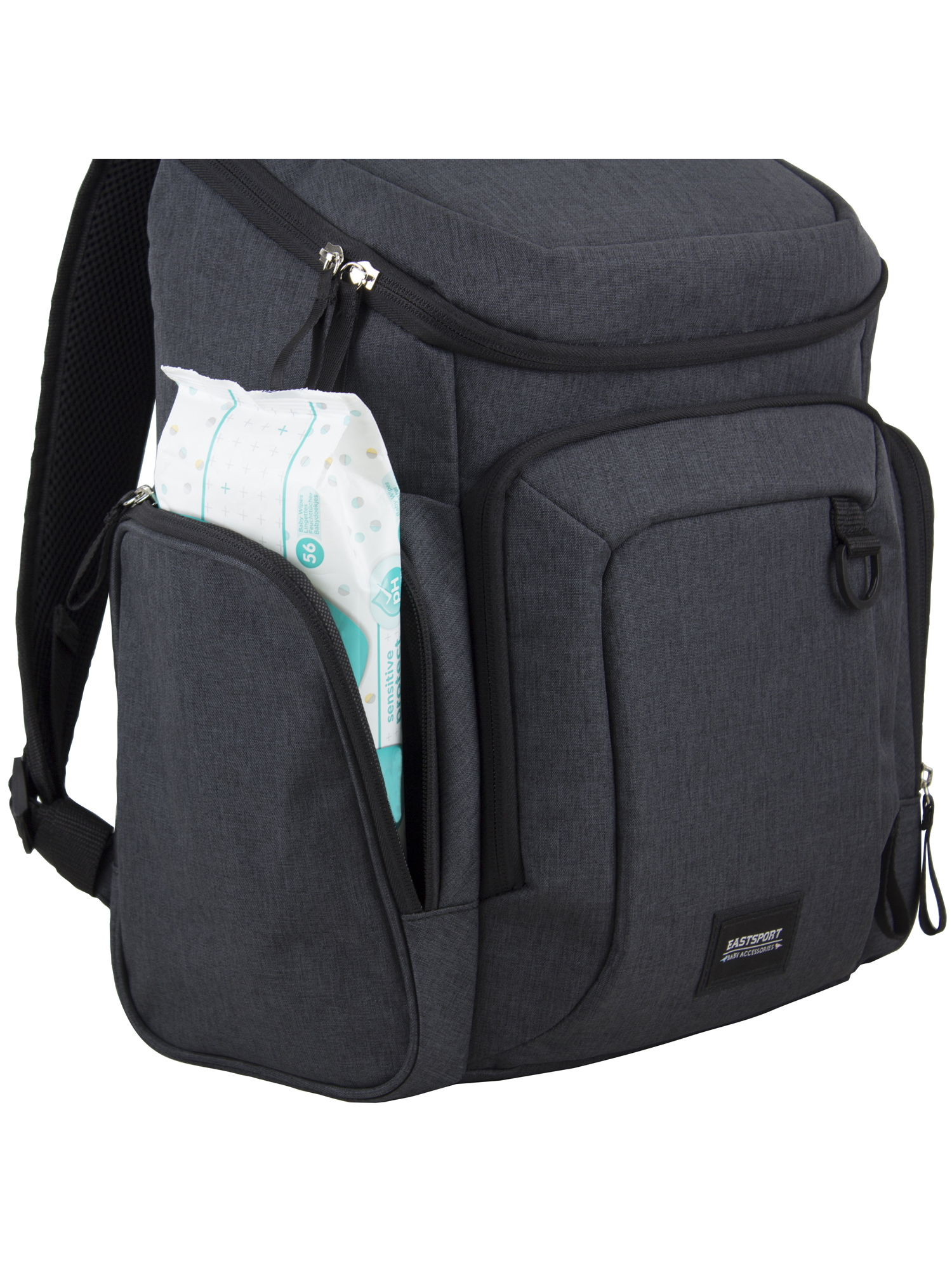 Eastsport Wooster St. Backpack Diaper Bag with Adjustable Shoulder Straps, Bonus Changing Pad, Stroller Straps and Insulated Zipper Pockets, Dark Grey - image 5 of 11