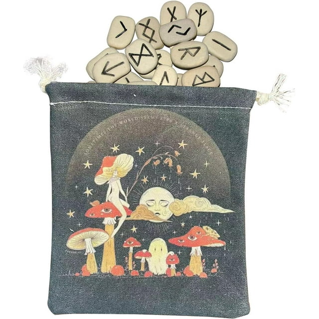 HUGFEGWE 2 Pcs Sac de dés de Tarot Motif Déesse Champignon - Sac Rune de Tarot Pochette à Cordon - Porte-Cartes de Tarot Déesse Champignon pour Amateurs de Tarot CJB91-32827