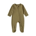 thumbnail image 2 of fnnxnal 100% Cotton Newborn Footed Onesie with Two-Way Zipper, 3 Months, Army Green - Easy Diaper Change, Breathable Infant Onesies, 2 of 3