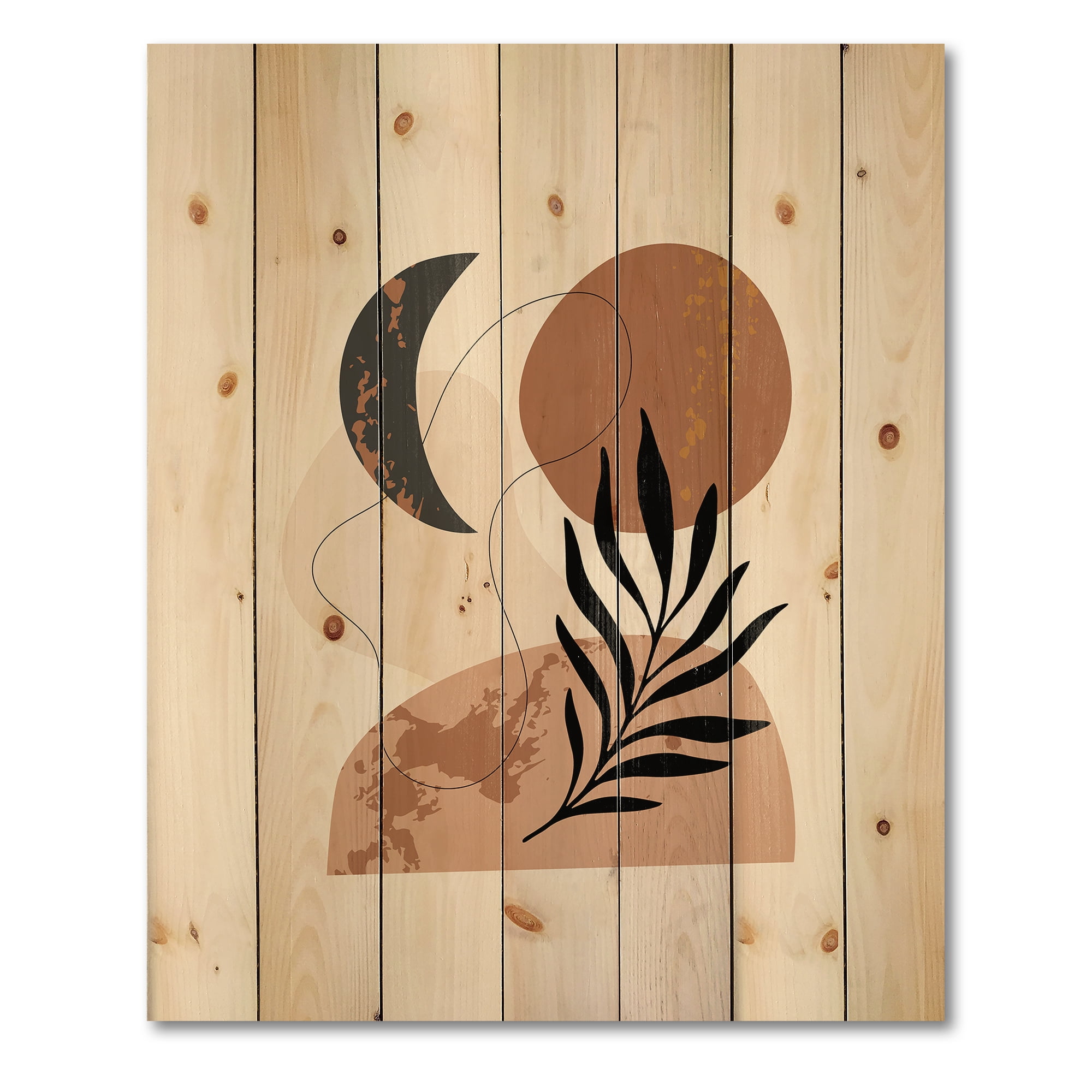Designart 'Sun and Moon Shapes In Retro Terracotta Tones I' Modern Print on Natural Pine Wood