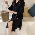 thumbnail image 2 of Vestido camisero Vestido midi de gasa transpirable con bolsillo informal de manga larga, Negro, 3XL Noticed AP001472-17B, 2 of 7