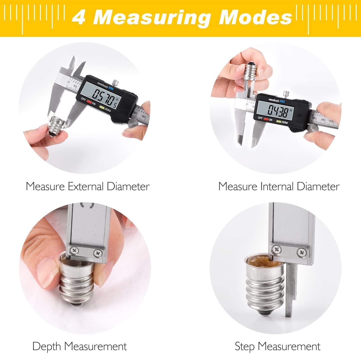 Digital Caliper, 0-6" Calipers Measuring Tool - Electronic Micrometer Caliper with Large LCD Screen, Auto-Off Feature, Inch and Millimeter Conversion