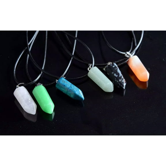K-KED 12PCS Wholesale Natural Stone Crystal Gemstone Pendant Necklace 22*9mm