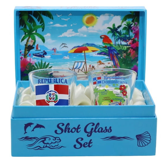 Dominican Republic Caribbean Boxed Shot Glass Set (Set of 2)