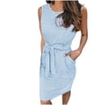thumbnail image 2 of Robes d'Été pour Femmes 2023 Tendance Femmes Décontractées Robes d'Été Col Rond Robe Imprimée Rayée Robe Sans Manches avec Poche à Nouer Robe d'Été Aguichant en Liquidation, 2 of 6