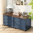 thumbnail image 6 of Joaxswe Nightstand, Modern 3 Drawer Nightstand, Dark Blue Nightstand with Rustic Brozon Handle, Wooden Bedside Storage Cabinet Unit for Bedroom/Small Space, 6 of 8