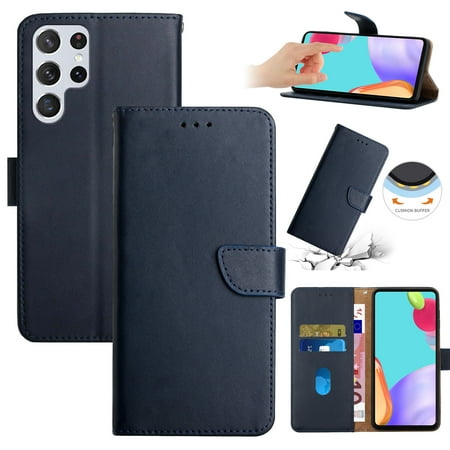 Compatible with Samsung Galaxy S26 Ultra Vintage Wallet || Real Leather Wallet Phone Case || Genuine Leather with Viewing Stand & Card Holder || Magnetic Flip Folio Cover with Card Slot, Blue
