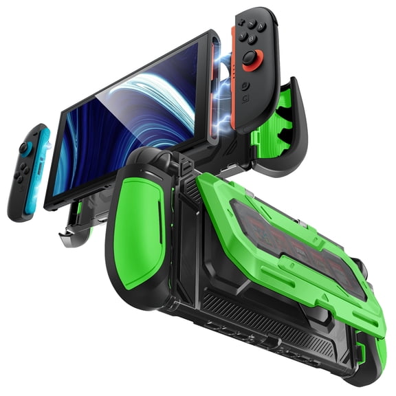 Mumba Dockable for Nintendo Switch 2 Case Cover with Flip Stand,Ergonomic Switch 2 Grip Protective Cover Holds 5 Game Cards & 2 TF Cards Quick-Release JoyCon Design All-in-One Rear Cover Shell -Green