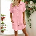 thumbnail image 2 of Women's Casual V Neck Button Down Dress with Pockets Versatile Summer Fall Everyday Wear Relaxed Fit Work Party Outfits Womens Casual Trendy Midi Dresses, 2 of 6