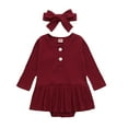thumbnail image 1 of Vestido Para Niñas, Ropa Para Bebés, Ropa Infantil De Manga Larga, Ropa Acanalada Sólida, Vestido De Pelele, Trajes Con Diadema, Rojo Odeerbi LM103-3040, 1 of 9