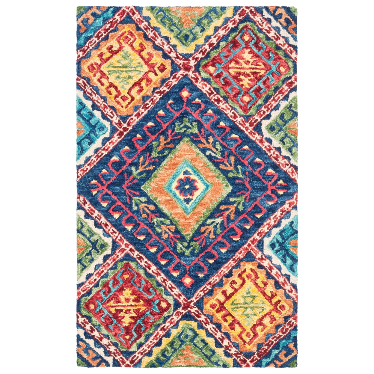 SAFAVIEH Aspen Mia Geometric Diamonds Wool Area Rug, Blue/Multi, 6' x 9'