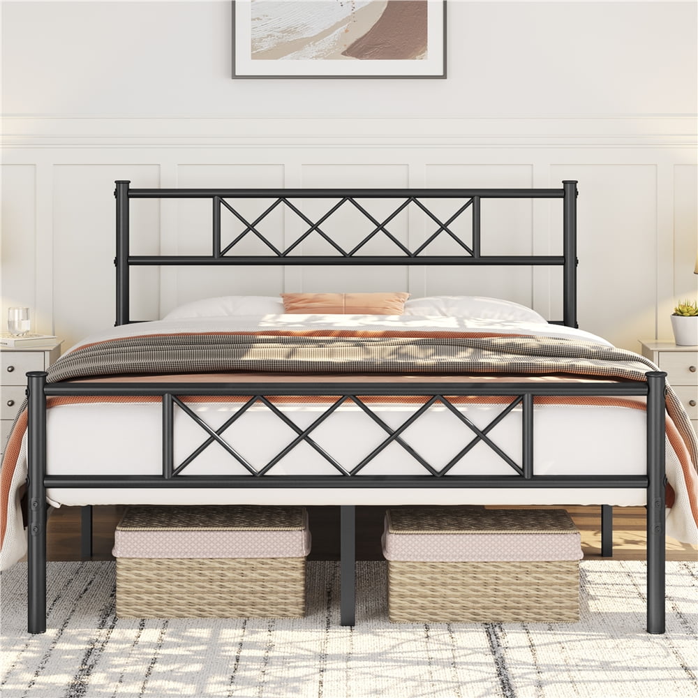 Yaheetech Metal Platform Bed Frame with Headboard and Footboard, Queen Size, Black