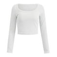thumbnail image 6 of Baberdicy Women's T-Shirts Women's Long Sleeve Crop Top Ribbed Slim Fitted Casual Tight Fitting T Shirt Tops Womens Tops White, 6 of 6