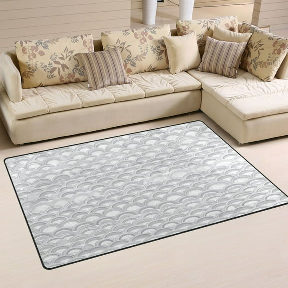 Gray Scallop Pattern Design Soft Polyester Area Rug 31''x20'', Non Slip, Memory Foam, Water Absorbent