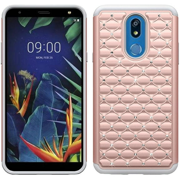 GSA Rhinestone Studded Hybrid Case For LG K40/Harmony 3 - Rose Gold/White