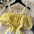 thumbnail image 2 of Vestido de verano con hombros descubiertos para mujer, Vestido con tirantes, volantes, manga de burbuja, ahuecado, bordado, hada, 2 of 5